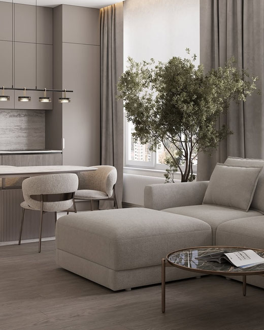 Интерьер квартиры с угловым диваном DUKE