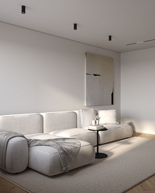 Стильная гостиная с эффектным диваном PUZZLE