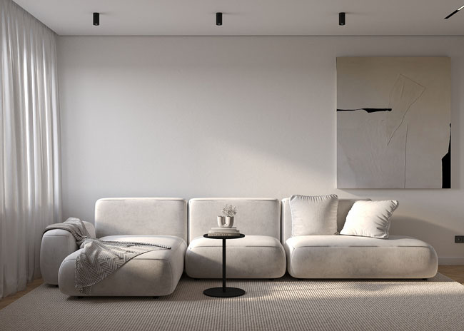 Стильная гостиная с эффектным диваном PUZZLE