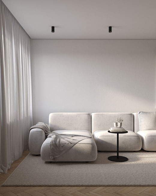 Стильная гостиная с эффектным диваном PUZZLE