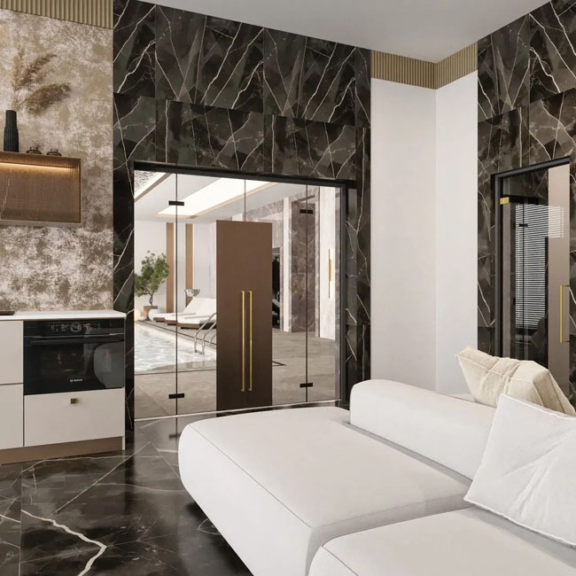 Элегантный интерьер с диваном PUZZLE