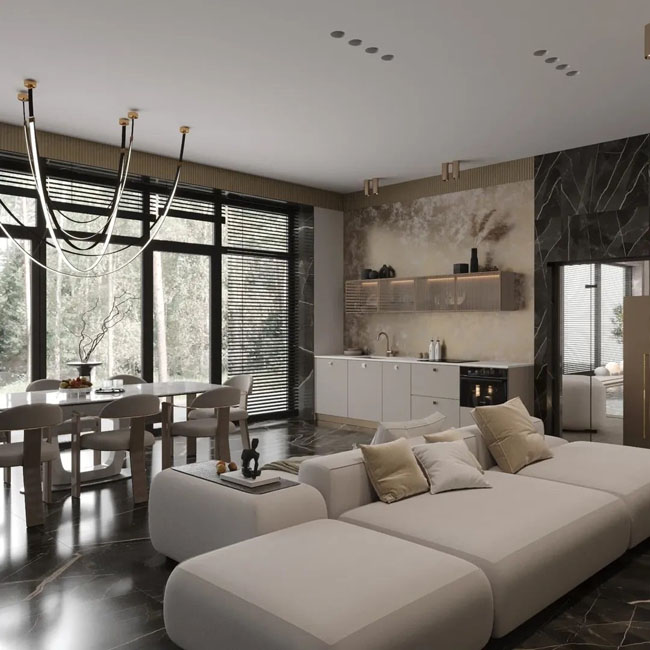 Элегантный интерьер с диваном PUZZLE