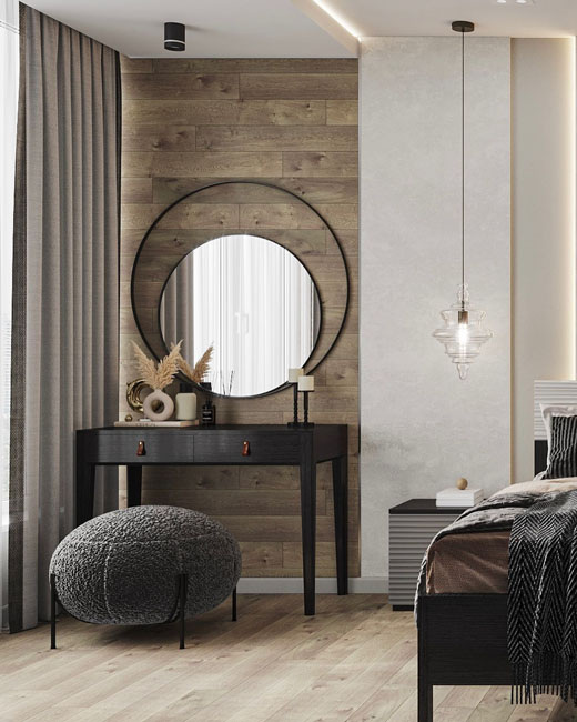 Интерьер спальни с пуфом MOZART